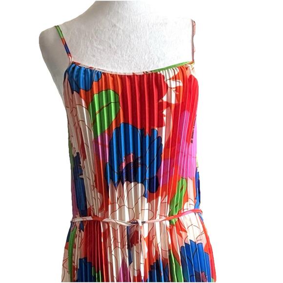 Sam Edelman Dress Sz M NWT Floral Pleated Midi Bohemian Glam Coastal Romantic - Picture 2 of 5